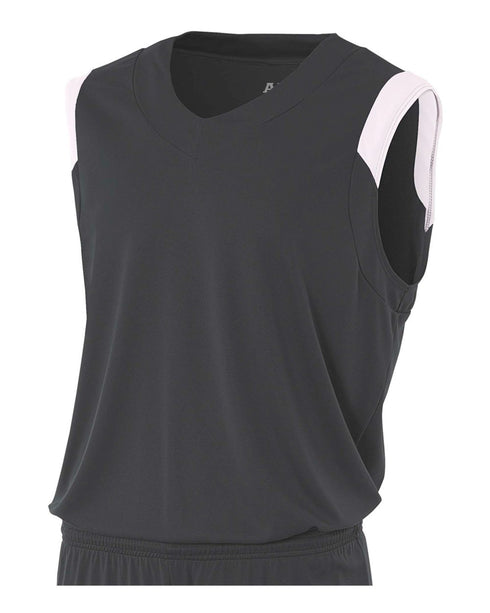 A4 Youth Moisture Management V-neck Muscle (NB2340), Color 'Graphite/White'